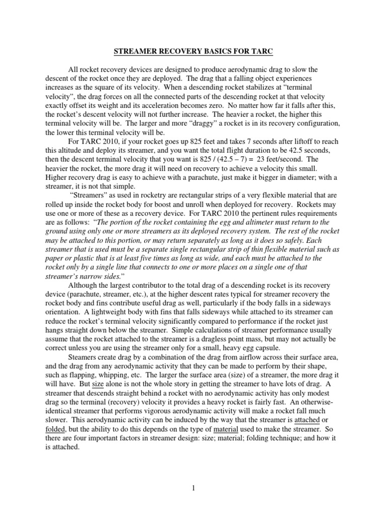 Streamer Recovery Tutorial (Jul 09) PDF Drag (Physics) Rocket