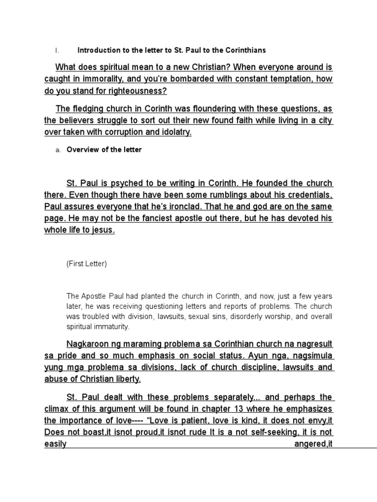 Introduction of the Letter of St. Paul to the Corinthians First