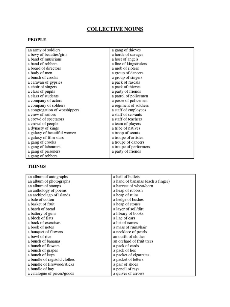 Collective Nouns 1 PDF Herd Livestock Farming