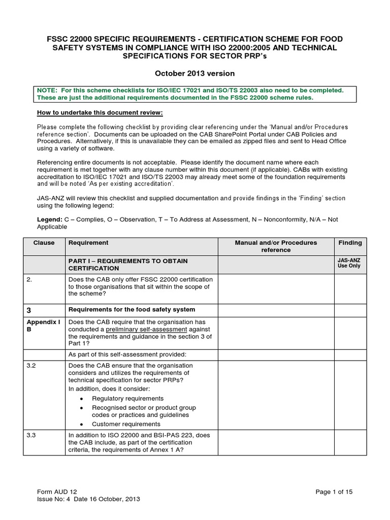FSSC 22000 Audit template Audit Packaging And Labeling