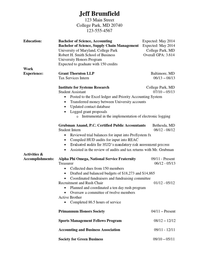 Jeff Brumfield's Resume Overview | PDF