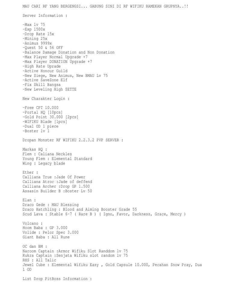 Rf Online Mau Upgrade List 5323 Rf Online Mau Upgrade List