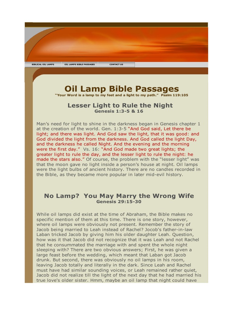 Oil Lamp Bible Passages Lesser Light to Rule the Night Leah Jacob