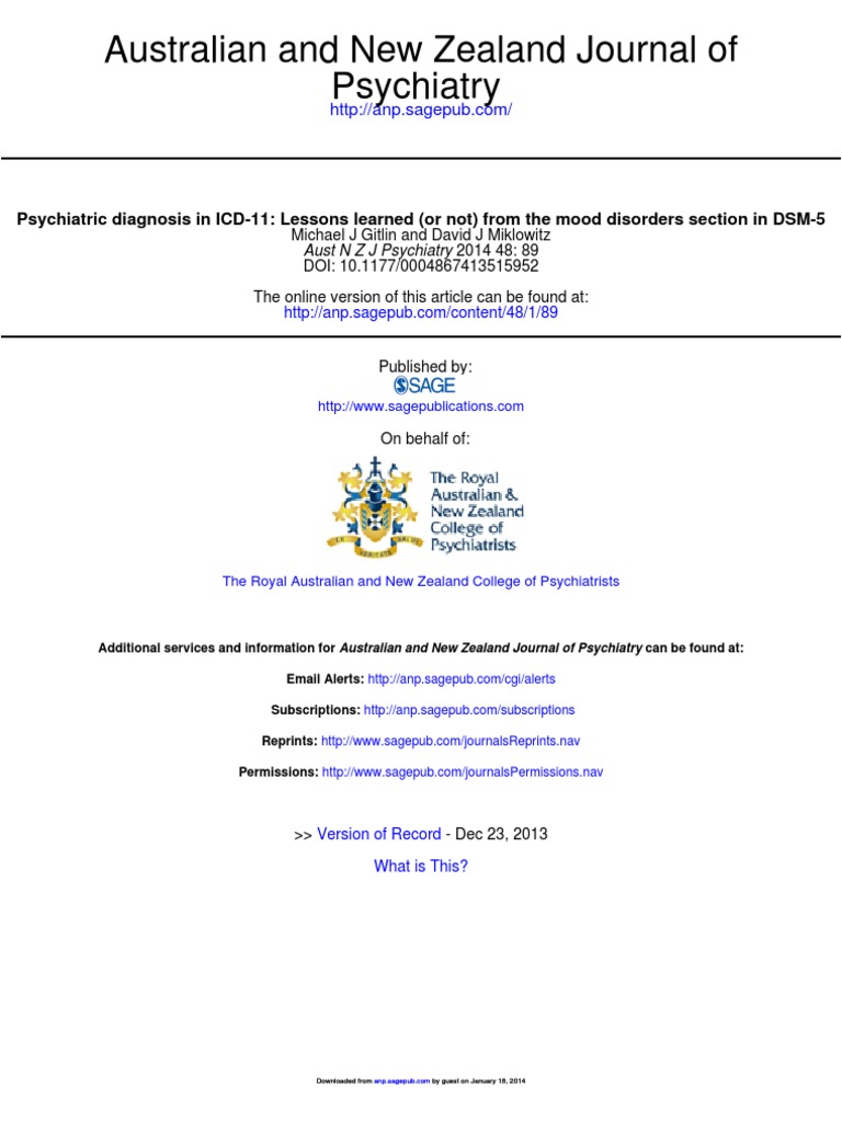 Aust N Z J Psychiatry 2014 Gitlin 89 90 PDF Bipolar Disorder Mania