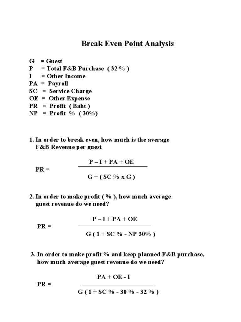 Break Even Point Analysis PDF