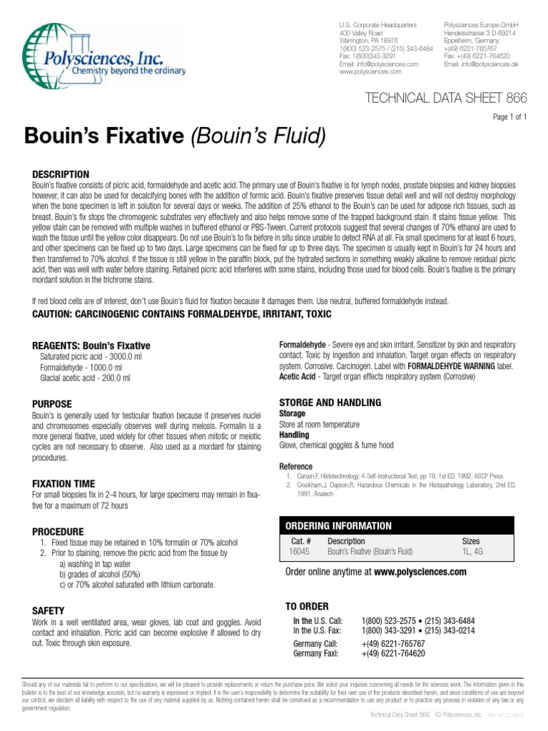 Bouin'S Fixative (Bouin'S Fluid) Technical Data Sheet 866 Download
