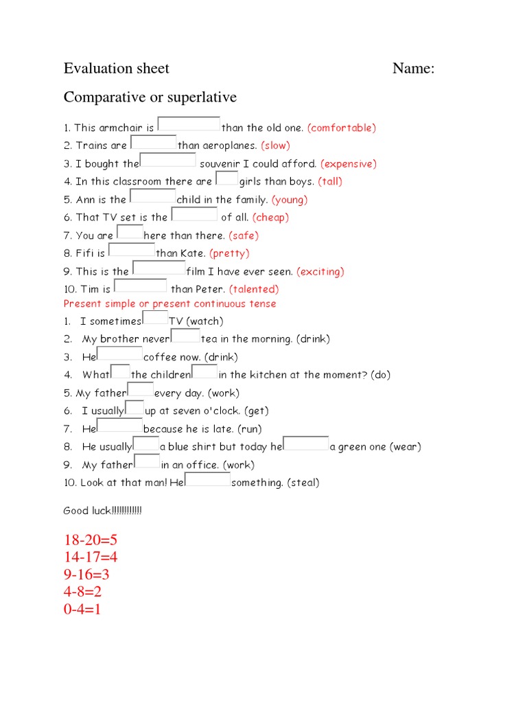 For 5th Graders Comparative, Present Simple and Continuous | PDF ...