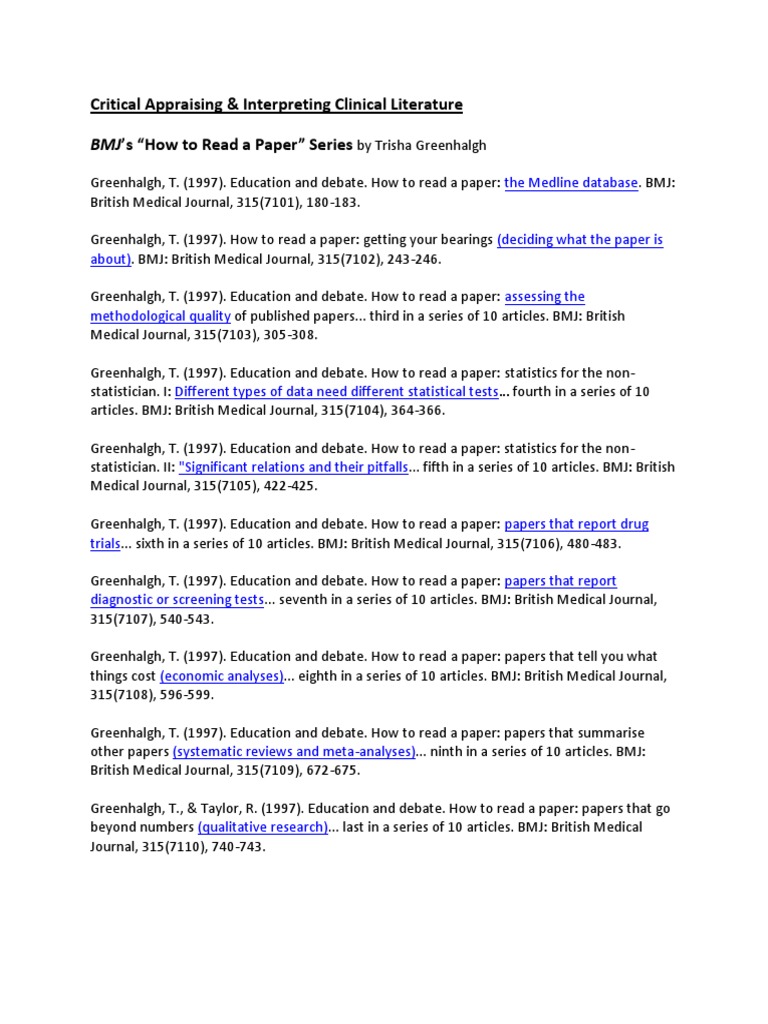 BMJ&rsquo;s How To Read A Paper Series | PDF | Systematic Review | Inquiry