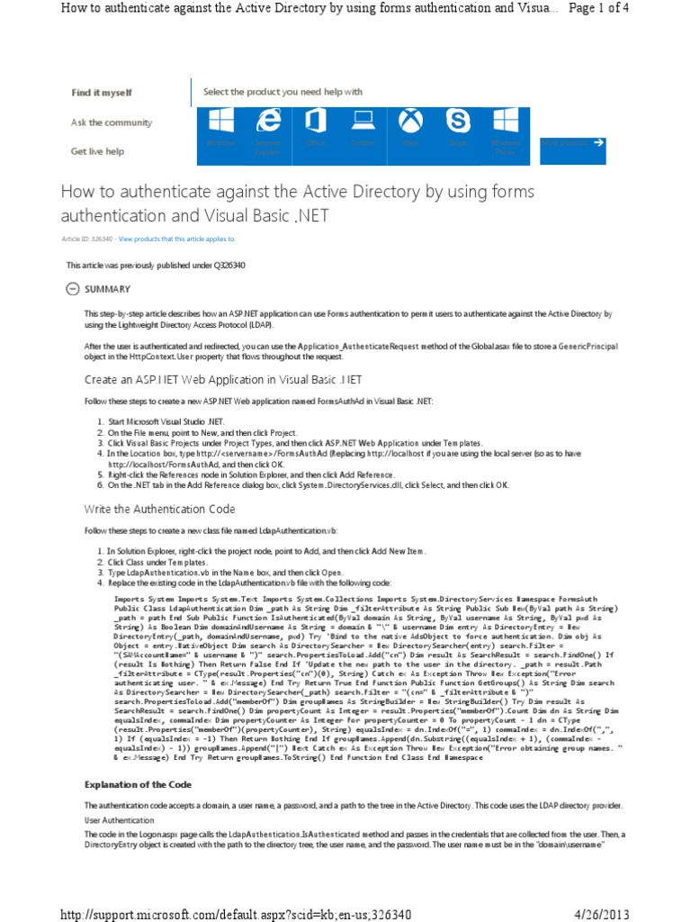 Authenticate Against The AD Using Forms Authentication and