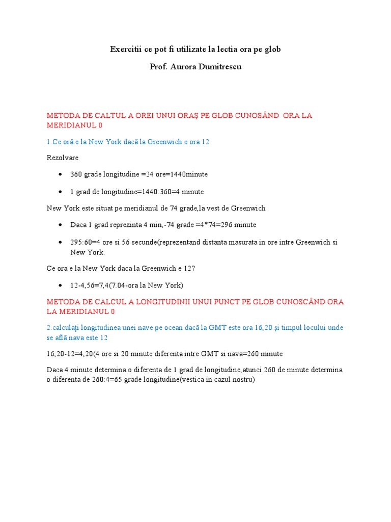 Exercitii Ora Pe Glob