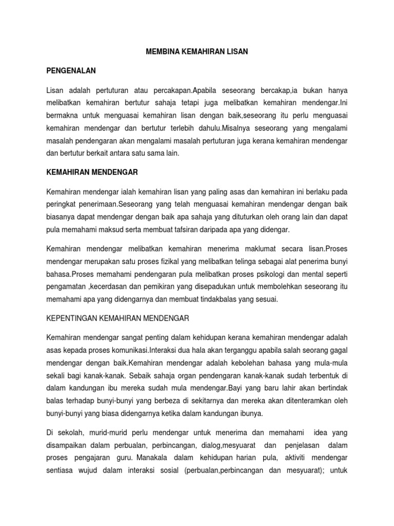 Membina Kemahiran Lisan Pdf