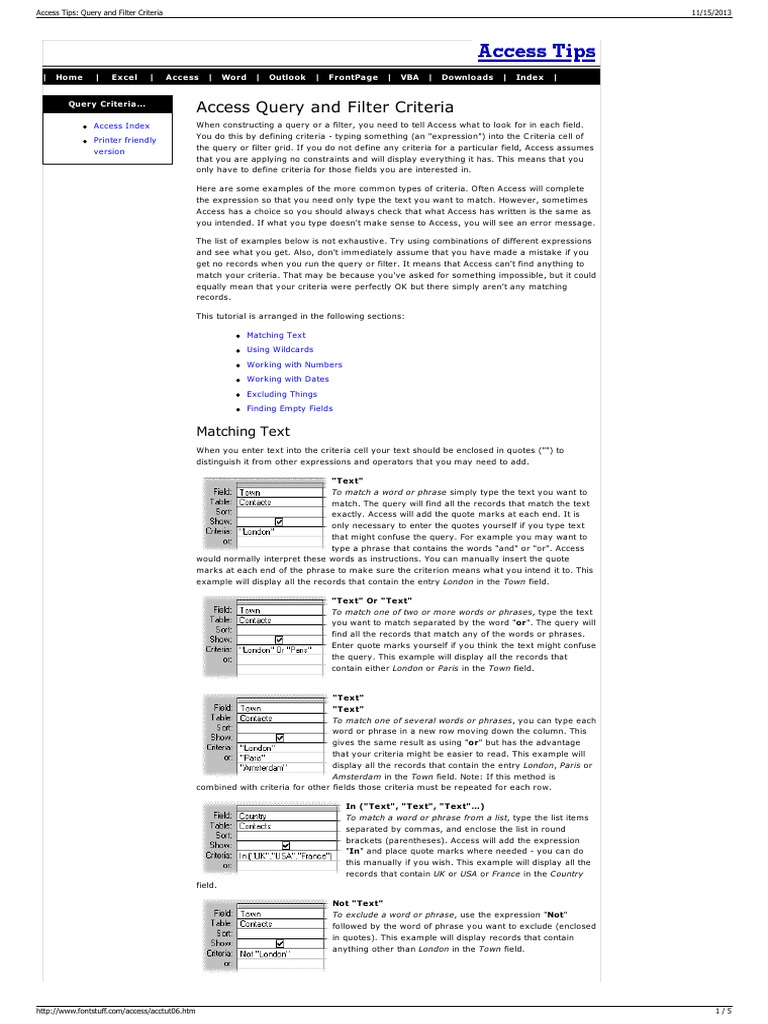 Access Query and Filter Criteria Guide | PDF | Bracket | Field ...