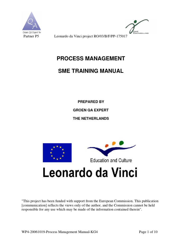 WP4 20061019 Process Management Manual KG4 | PDF | Quality Assurance ...