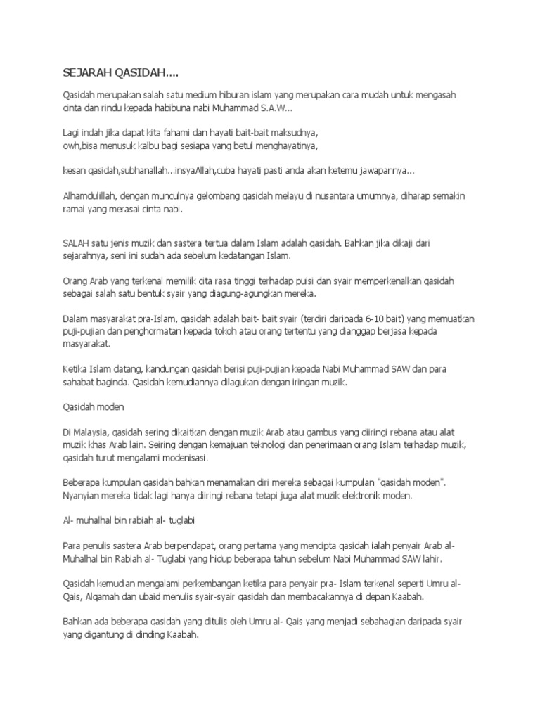 Sejarah Qasidah