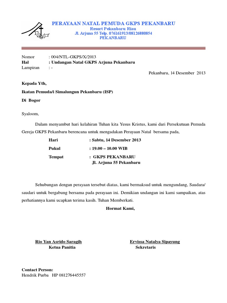 Contoh Undangan Rapat Panitia Natal Dunia Sosial