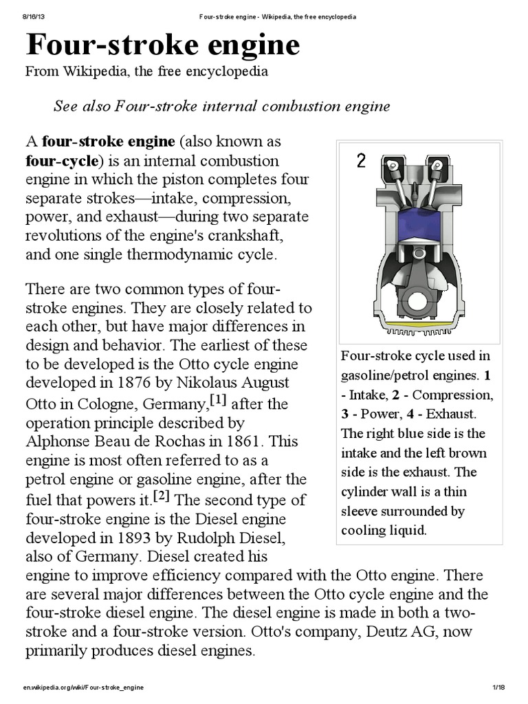 Four-Stroke Engine - Wikipedia, The Free Encyclopedia | PDF | Internal ...