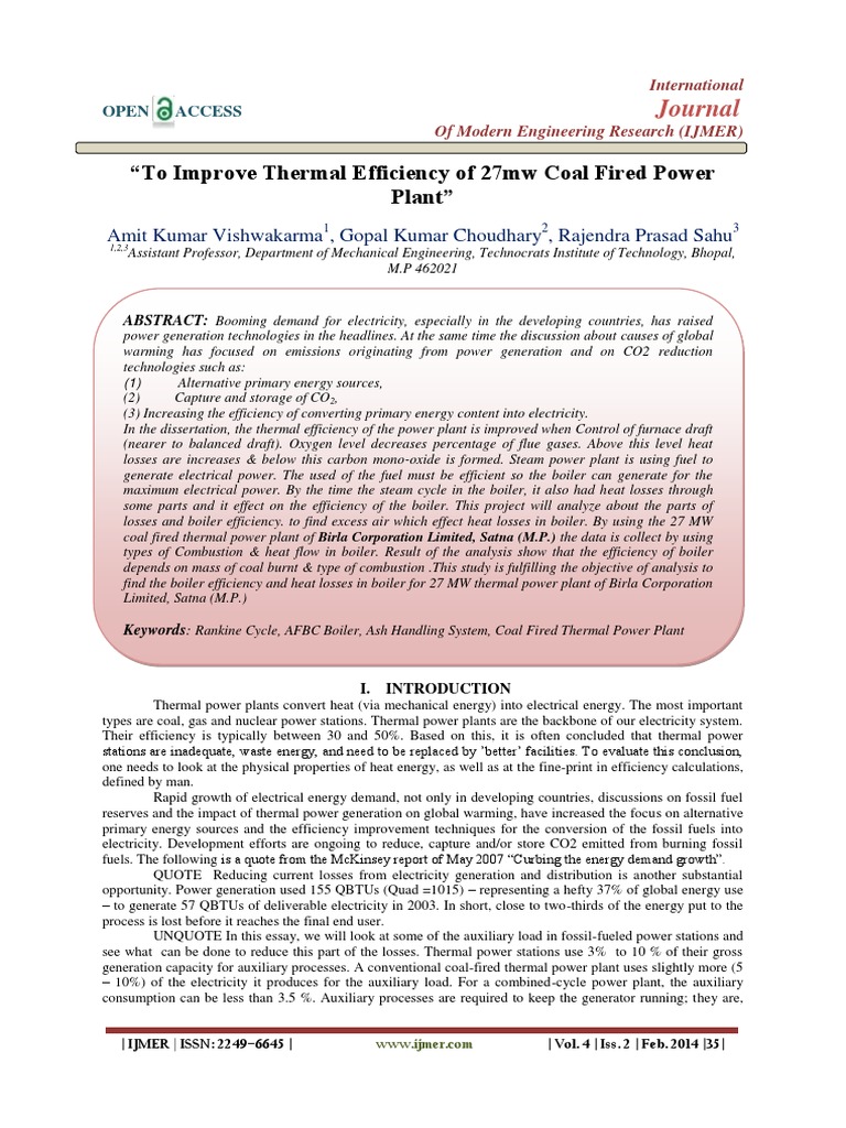 Enhancing Thermal Efficiency in Coal Power | PDF | Boiler | Steam