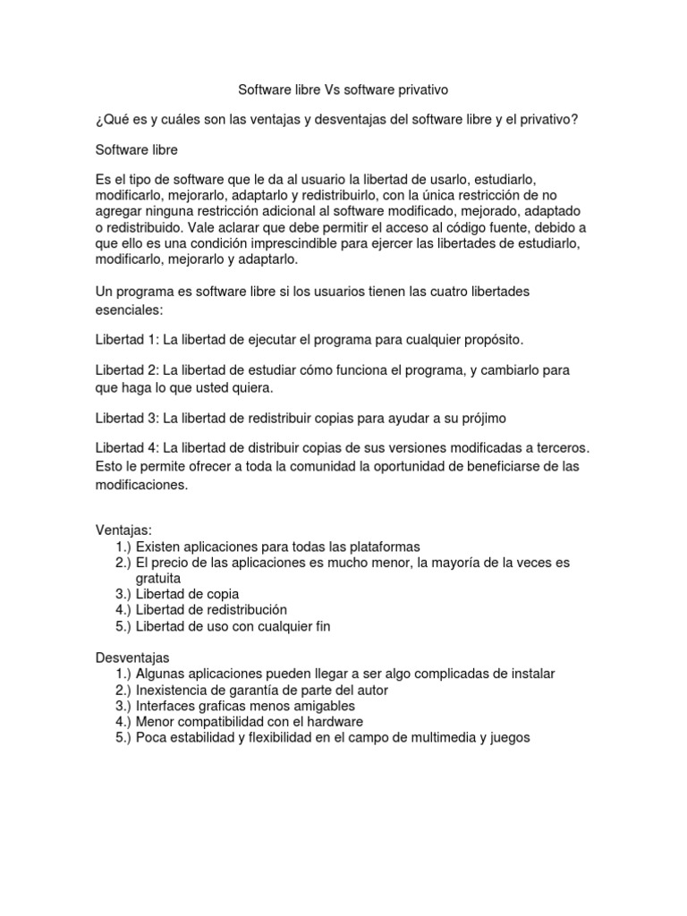 Software Libre Vs Software Privativo | PDF | Software libre | Software ...
