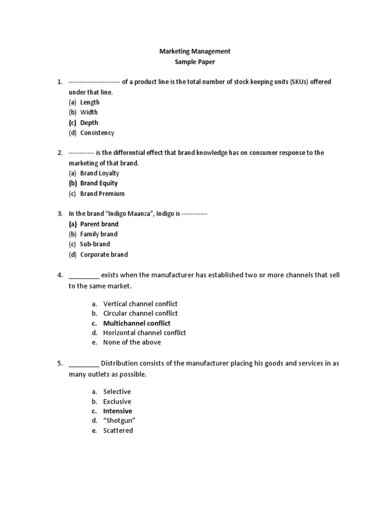 Marketing Management Sample Questions | PDF