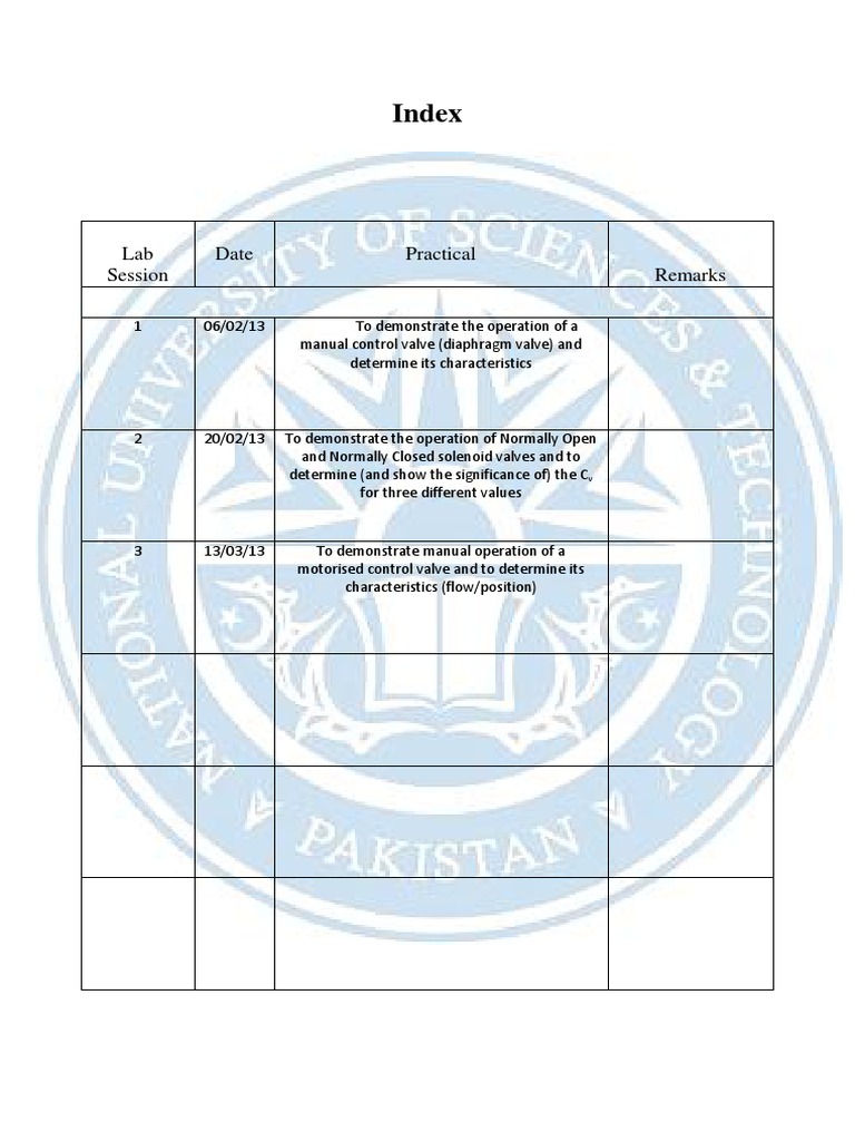Index: Lab Session Date Practical Remarks | PDF | Technology & Engineering