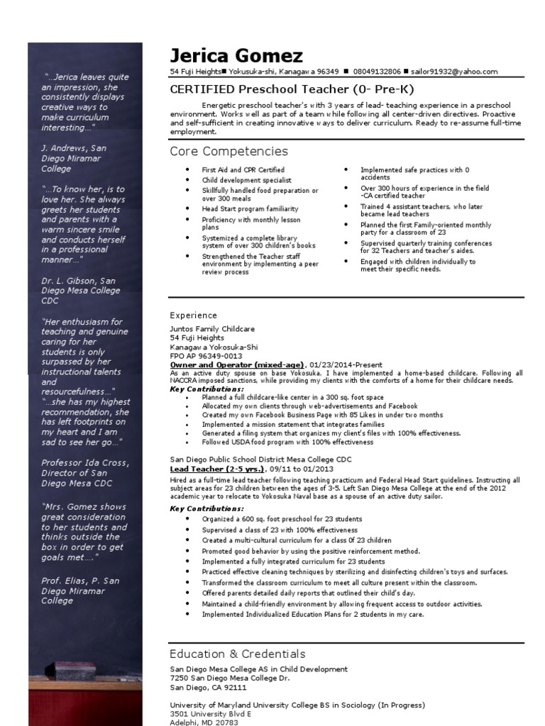 Pre k Teacher Resume Preschool Teachers