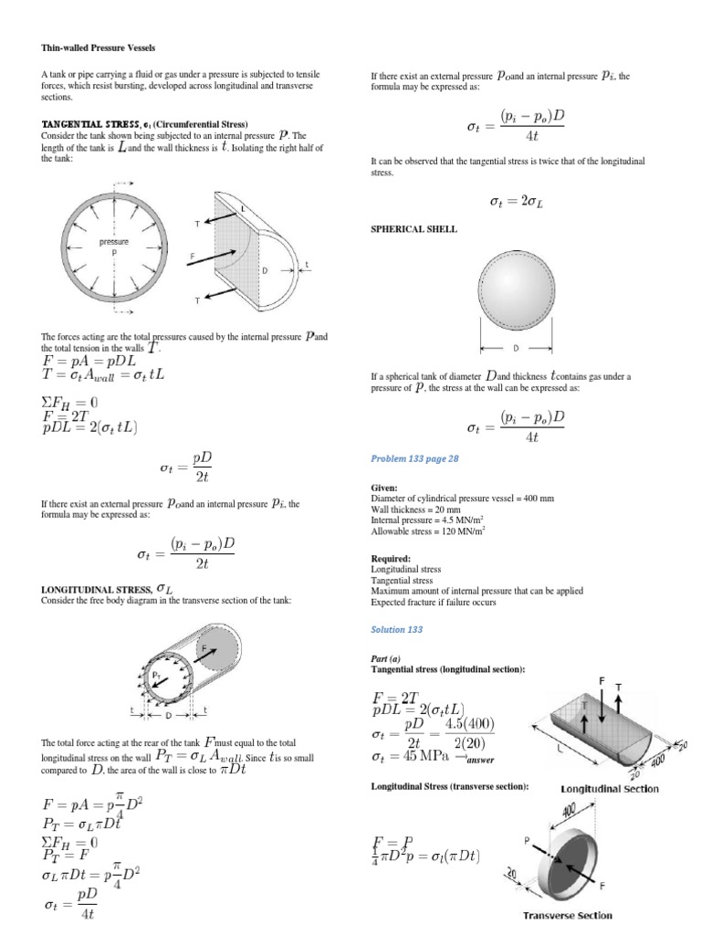 Thin-Walled Pressure Vessels | PDF | Stress (Mechanics) | Pressure