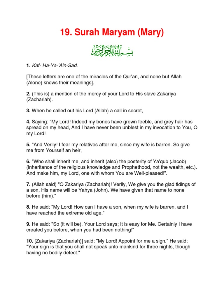 Surah Maryam: English Translation | PDF | Prophets And Messengers In ...