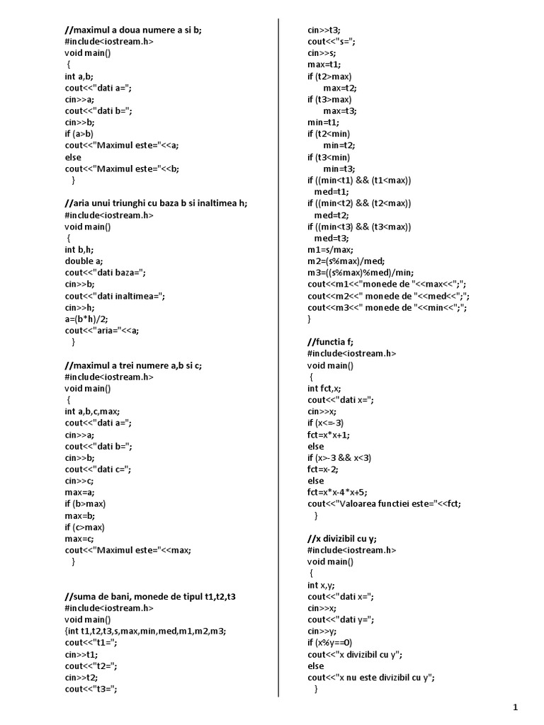Probleme C++ Rezolvate Clasa a 9-a | PDF