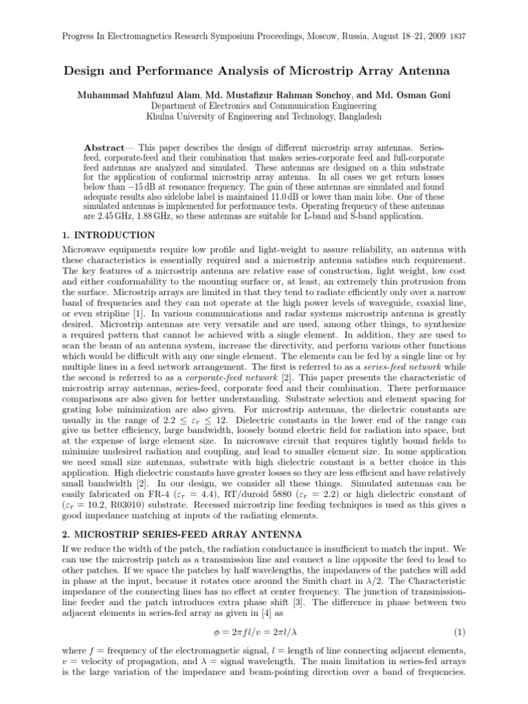 Microstrip Array Antenna Design Analysis | PDF | Antenna (Radio ...