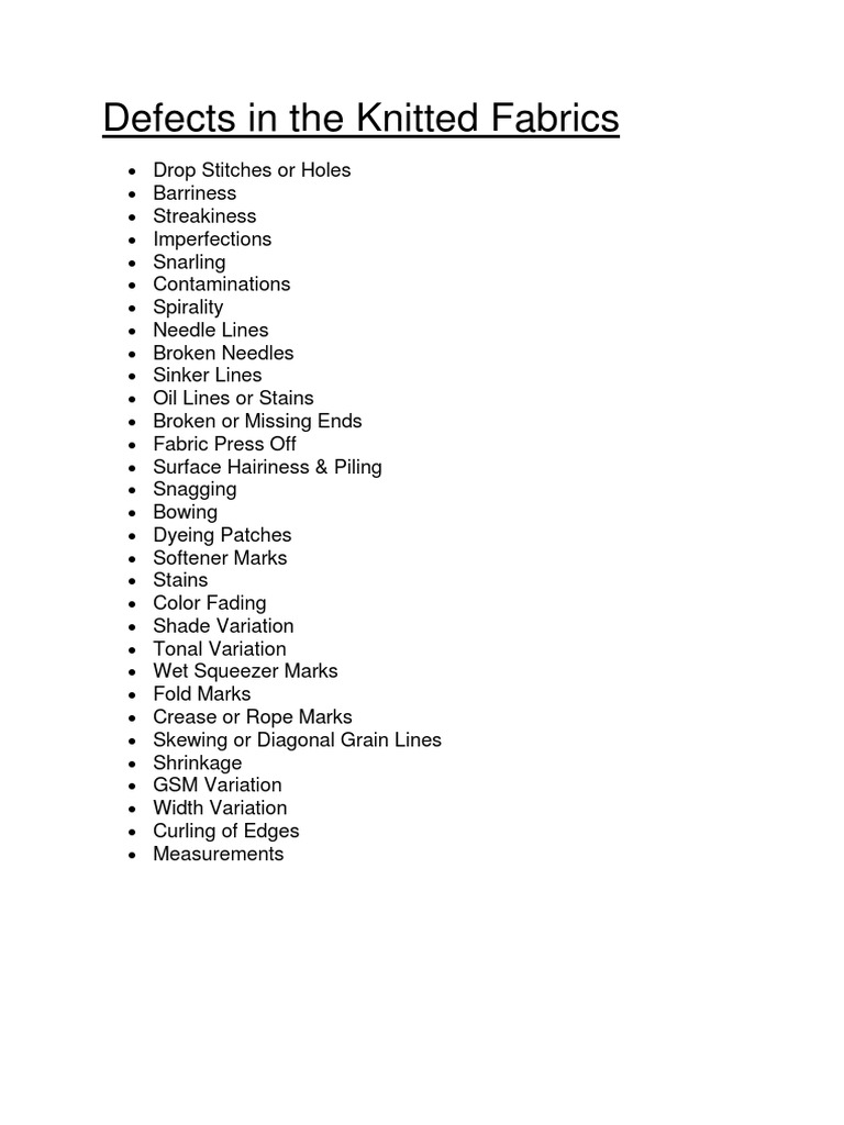 Knitted Fabric Defects Guide | PDF | Home & Garden