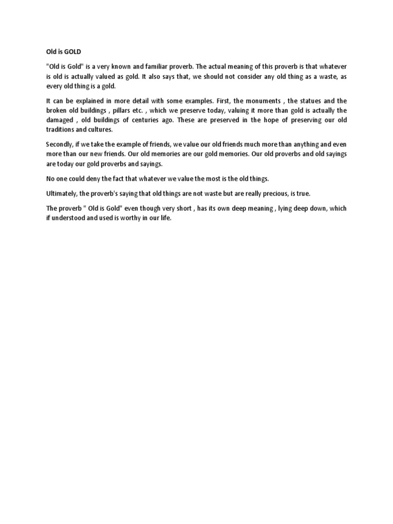 Old Is GOLD PDF Proverb