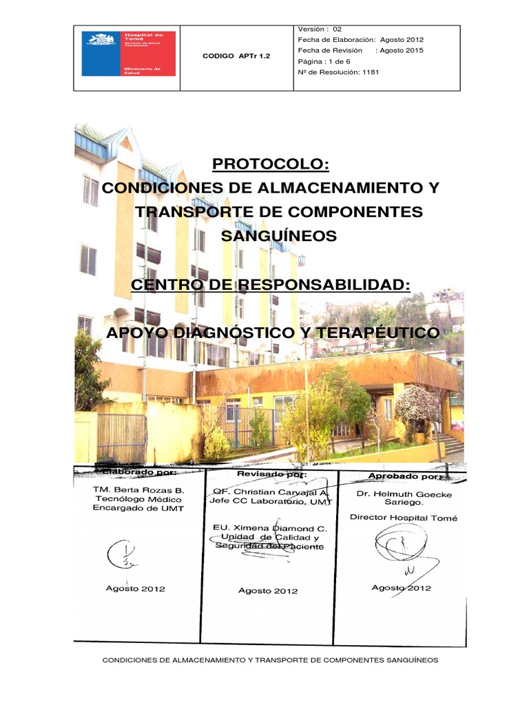 Condiciones de Almacenamiento y Transporte de Componentes Sanguineos