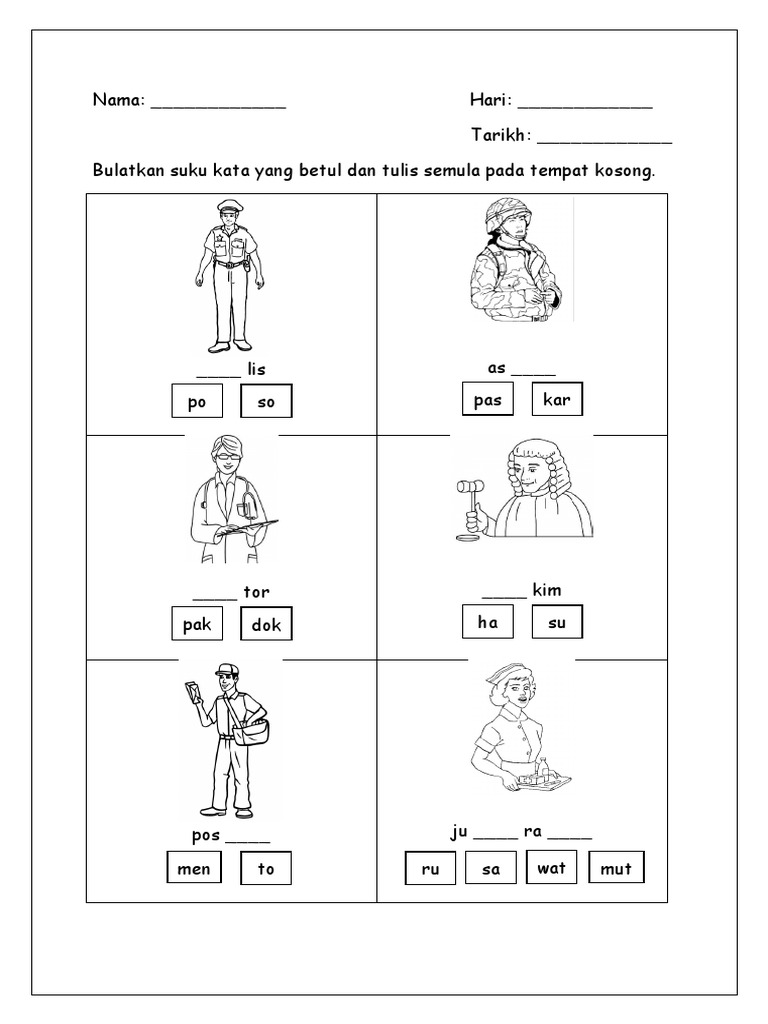 Worksheet tema pekerjaan beruniform Worksheet tema pekerjaan beruniform