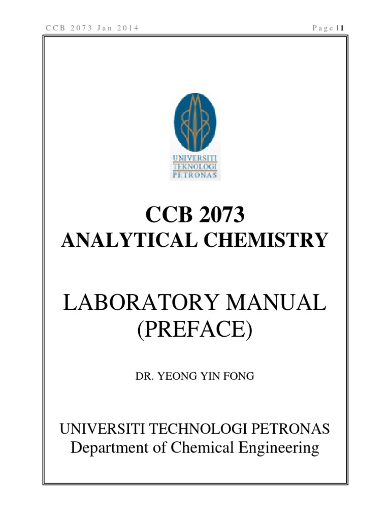 CCB 2073_Analytical Chemistry Laboratory Manual Preface_Jan Sem 2014