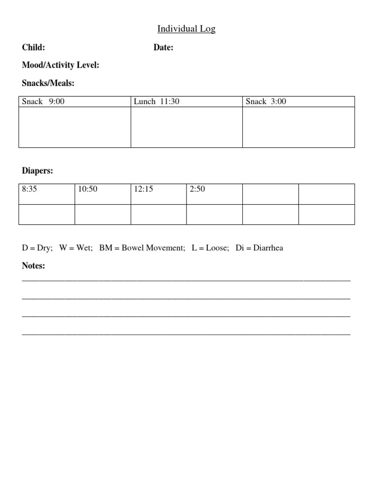 Daily Child Log Template | PDF
