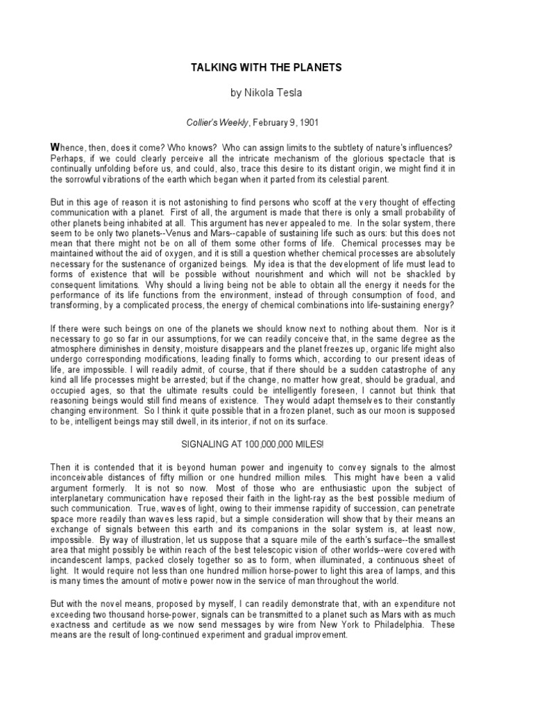Talking with the planets by nikola tesla colliers weekly 1901