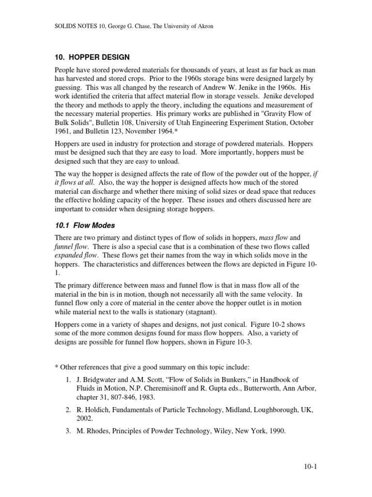 Solids Notes 10 Hopper Design | PDF | Adhesion | Stress (Mechanics)