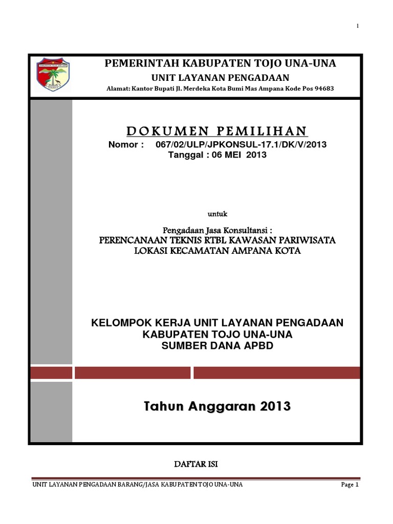 Dokumen Pemilihan Rtbl Pariwisata