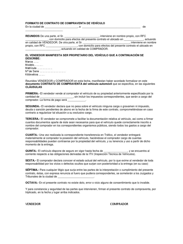 Formato de Contrato de Compraventa de Vehículo | PDF | Propiedad | Gobierno