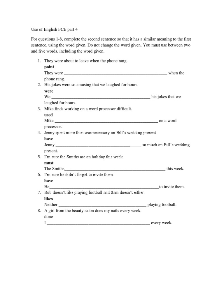 Use of English FCE Part 4 | PDF
