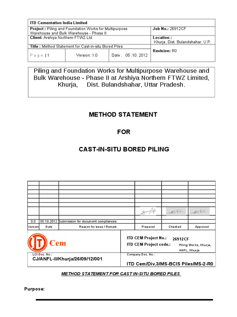 BCIS Method Statement for Piling Works | PDF | Deep Foundation ...