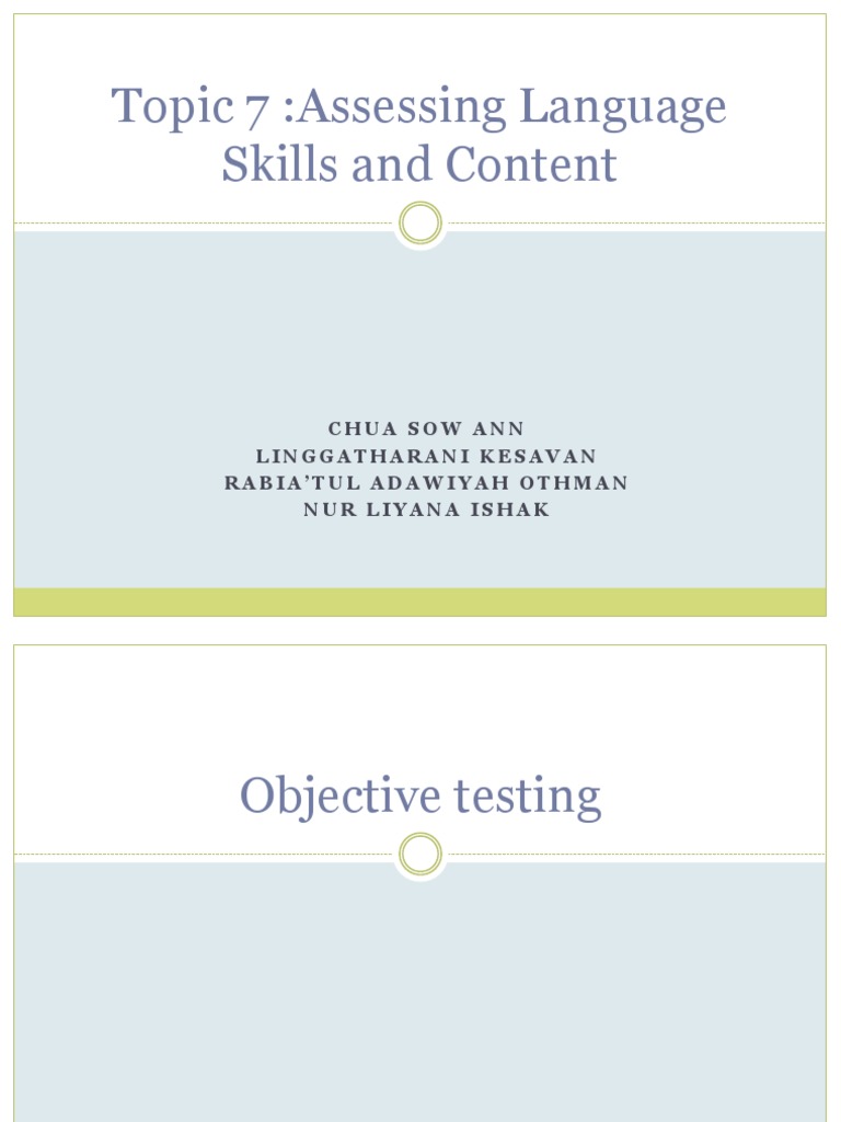 Assessing Language Skills: Objective Tests | PDF | Multiple Choice ...