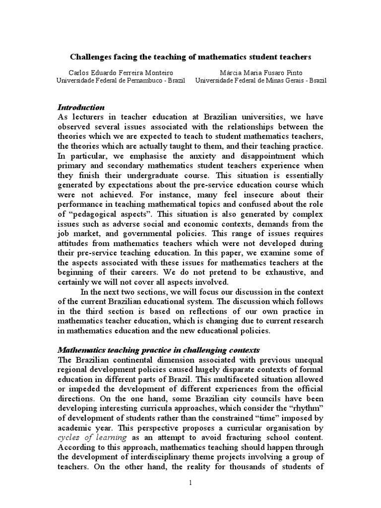 Challenges in Mathematics Teacher Education | PDF | Curriculum ...