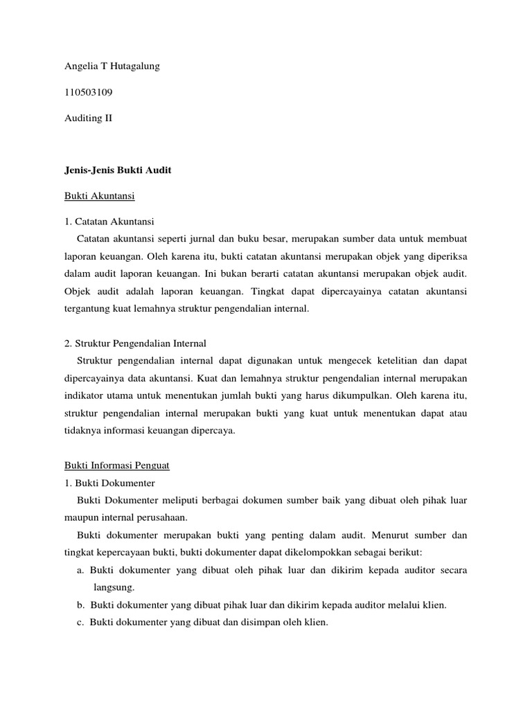 Tugas II (Jenis-Jenis Bukti Audit Dan Prosedur Audit) | PDF