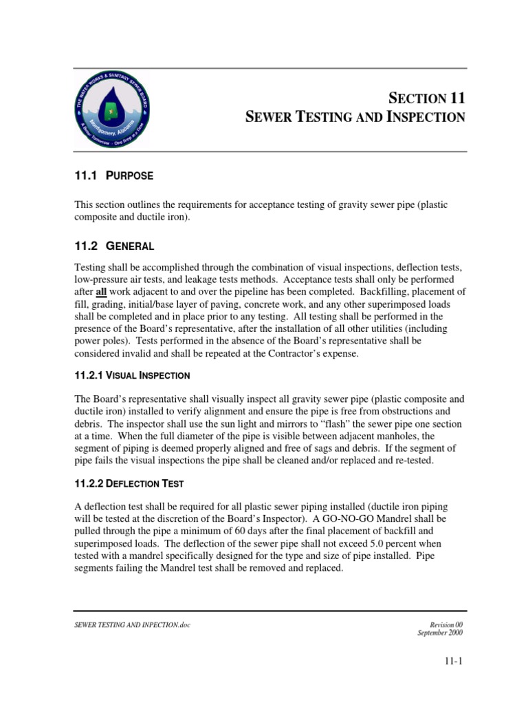 Sewer Mandrel Test Procedures | PDF | Sanitary Sewer | Pipe (Fluid ...