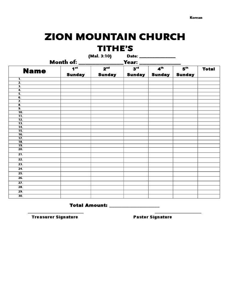 Tithe Record Template for Churches | PDF