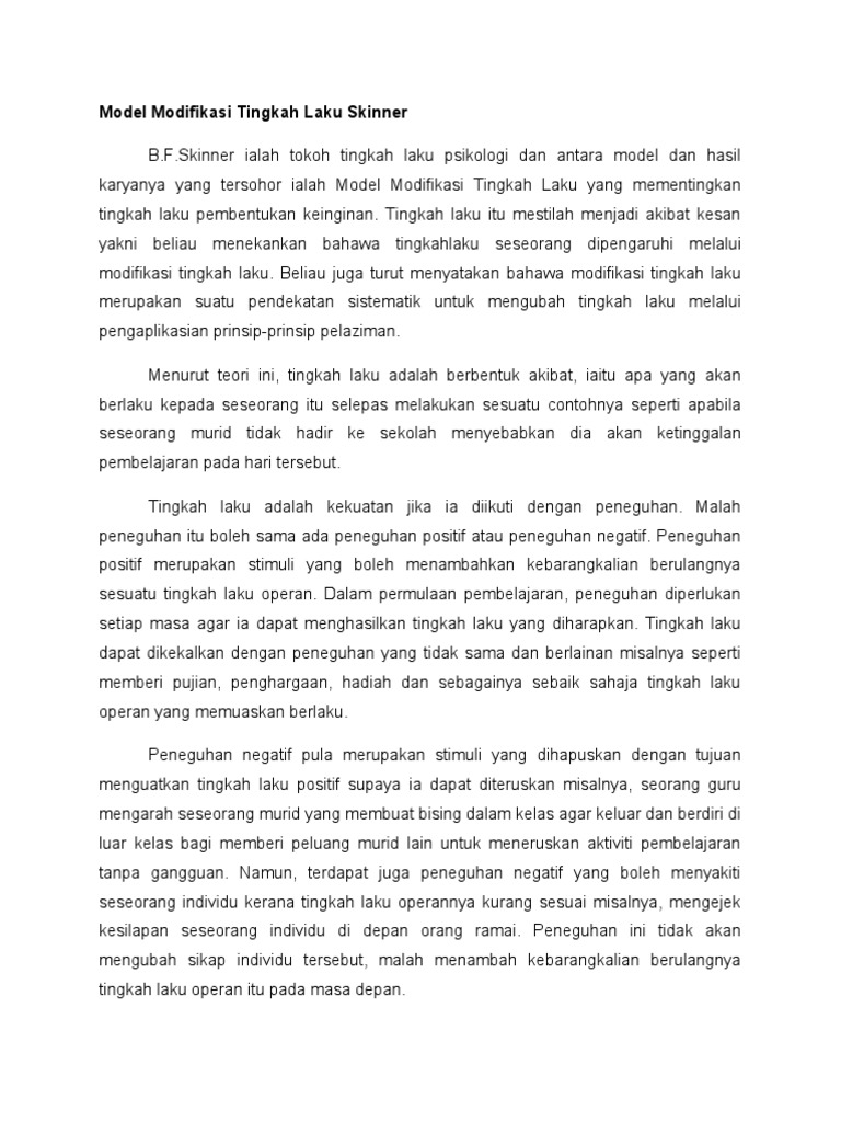 Tingkah Laku Teori Skinner Pelaziman Operan