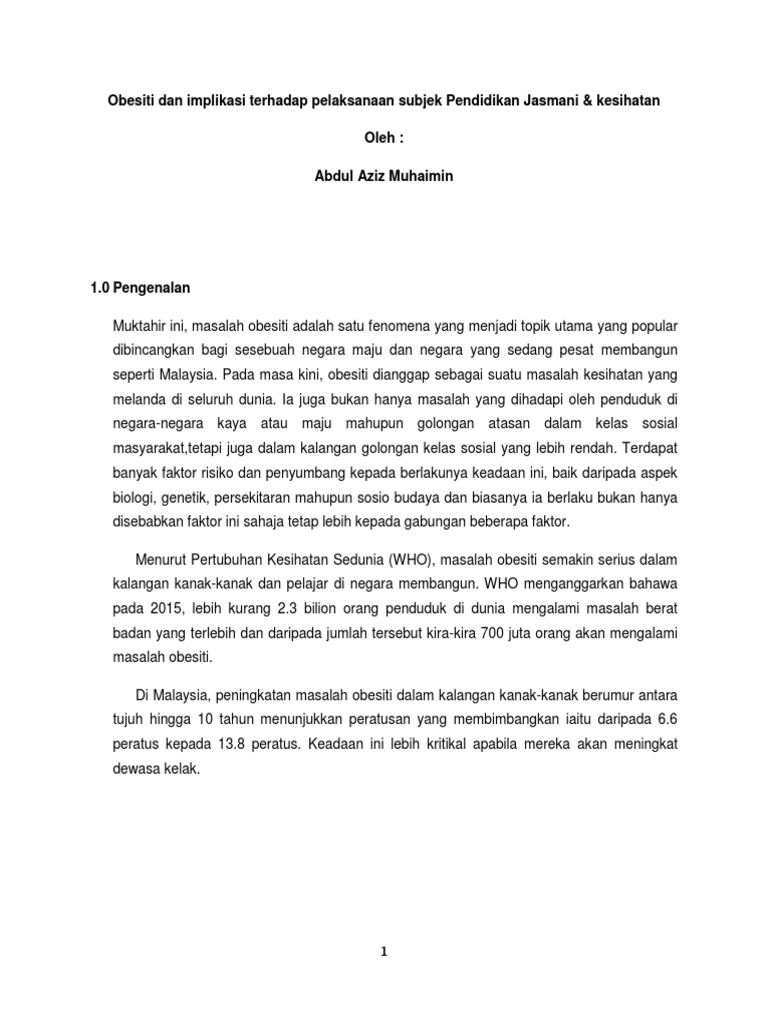 Obesiti Dan Implikasi Terhadap Pelaksanaan Subjek Pendidikan Jasmani Pdf