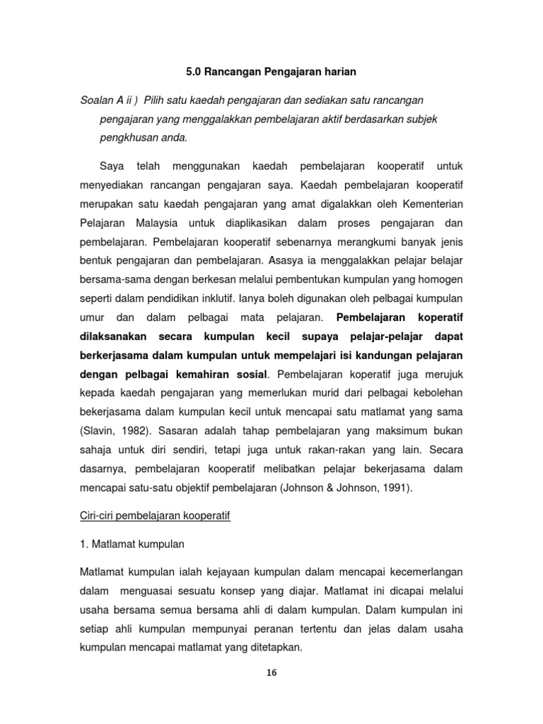 contoh rancangan pengajaran harian