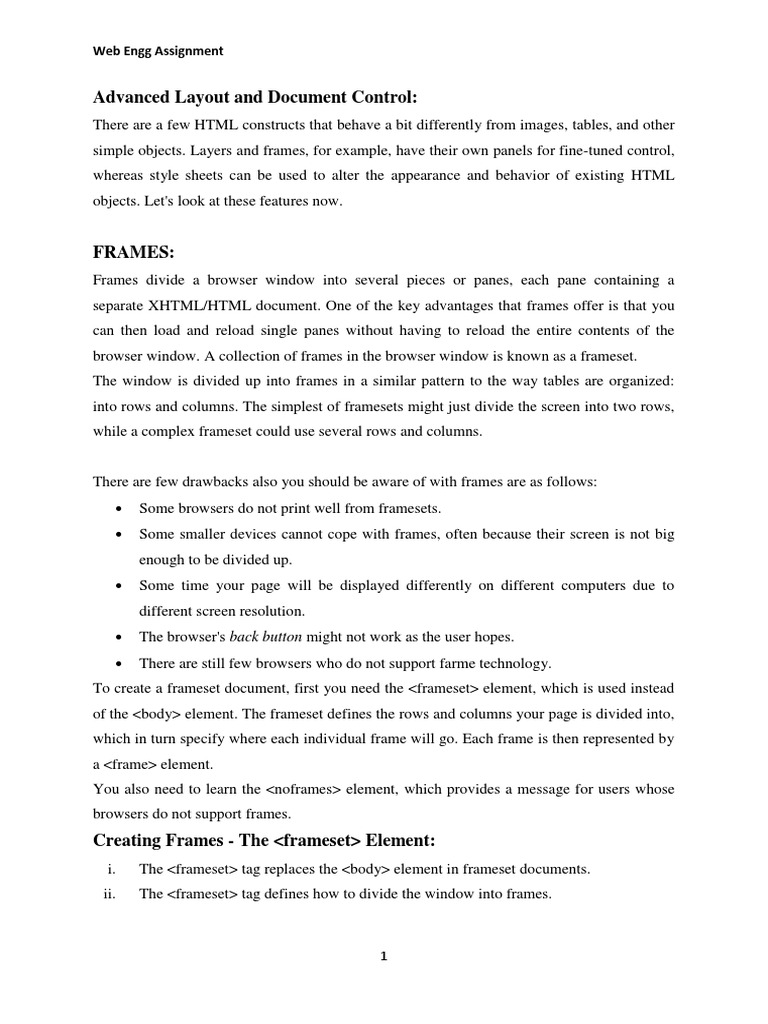 Frames & Layers in HTML PDF Html Element Html